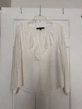 White House Black Market White Ruffle V-Neck Blouse